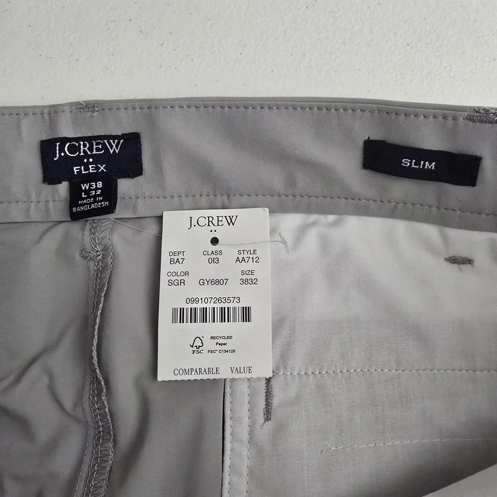 J.Crew‎ Mens Flex Tech Pant Slim Fit Light Grey 38x32 AA712 NWT